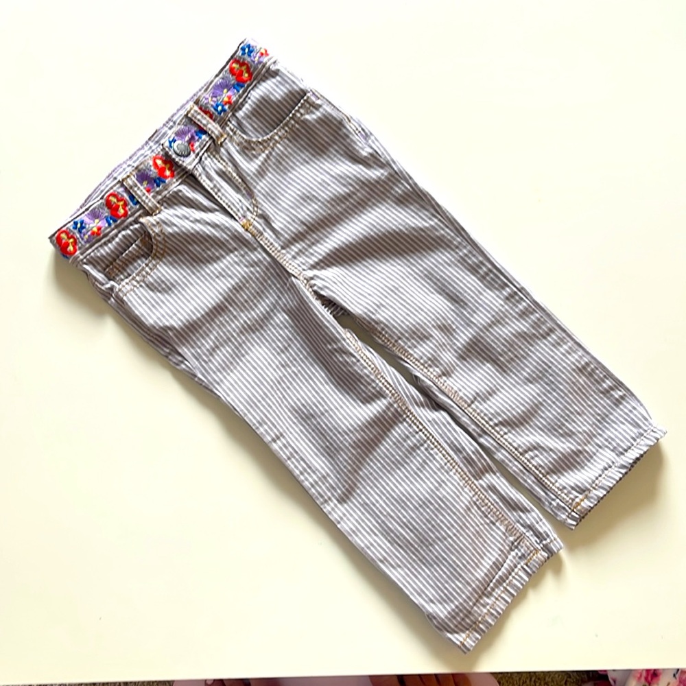 OSHKOSH | Girl’s Pants - 24 Months. Ticking Stripes and floral embroiderey